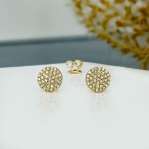 Pendientes de Oro Sólido de 14k con Diamantes Naturales, Diseño de Disco Redondo con Micropavé, Elegantes y Brillantes, Joyería Fina para Regalo - Product Image 2