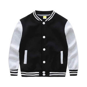 Veste universitaire unisexe noire et blanche, coupe classique, col rabattu, boutonnée, couleur unie, polyester et coton, automne - Product Image 2