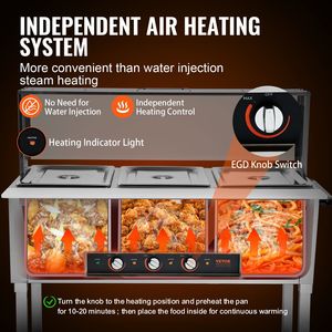 Scaldavivande Commerciale a 3 Vasche 1500W, Tavolo Elettrico a Vapore 20.6QT, Attrezzatura Professionale per Buffet e Catering in Acrilico - Product Image 4