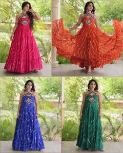 Robe traditionnelle longue orange brodée pour femme, en polyester, coupe ample, idéale pour les fêtes, style été Inde Pakistan - Product Image 6