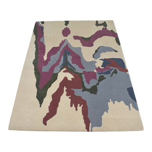 Alfombra de Lana de Lujo Moderna, Abstracta y Expresionista, Tejida a Mano, con Diseño de Goteo de Pintura en Crema, Beige, Morado y Gris, Suave y Tridimensional - Product Image 2