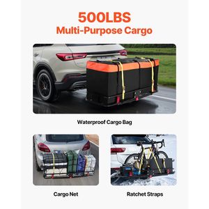 Portapacchi da Gancio Traino Impermeabile 152x51x15 cm, Capacità 227 kg, con Staffa Pieghevole e Rete Portaoggetti per un Trasporto Facile - Product Image 2