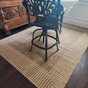 Tapis rectangulaire moderne à rayures en polypropylène, tissage plat, imperméable, beige et marron, pour décoration intérieure et extérieure - Product Image 2