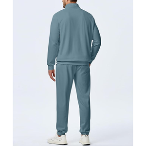 Men's Quarter-Zip Fleece Tracksuit <b>Set</b> Solid Color Casual Autumn Wear Breathable <b>Knitted</b> Cotton Pants and Top - Product Image 2
