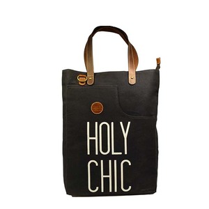 Bolsa de Lona de Algodón Premium con Bolsillo Frontal Estampado y Asas en Contraste – Bolsa de Compras Reutilizable para Mujer - Product Image 1