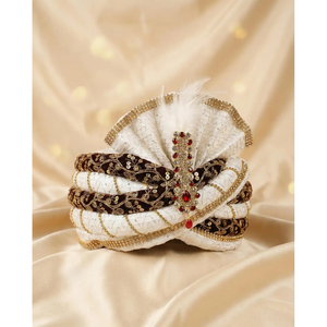 Turban de marié en velours blanc et bordeaux pour mariage indien Safa avec pierre rouge Kalgi 56cm - Product Image 2