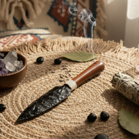 Couteau rituel de guérison spirituelle en obsidienne noire de 10 pouces, en forme de cœur, en verre volcanique naturel, fait main, pour Noël
