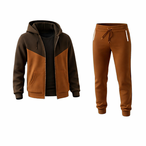 ชุดวอร์มผู้ชายสีน้ำตาลดำแบบมีซิปเต็มตัว เสื้อฮู้ด กางเกงจ็อกเกอร์ ทรงปกติ สวมใส่สบาย เหมาะสำหรับเล่นกีฬา ออกกำลังกาย หรือใส่ลำลอง - Product Image 3