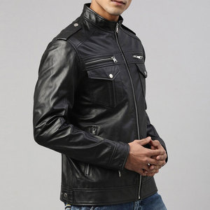 VIENNA INDUSTRY Men's Genuine <b>Leather</b> Biker <b>Jacket</b>-Reversible Breathable Anti-UV Eco-Friendly <b>Winter</b> Design - Product Image 2