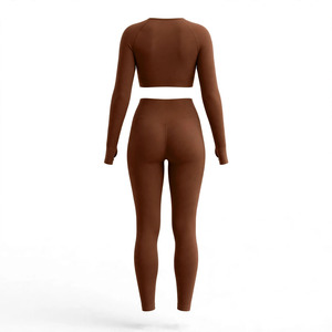 Ensemble de yoga 2 pièces sans couture pour femme, couleur unie personnalisable, avec leggings taille haute longueur intégrale et crop top dos nageur en Spandex/Nylon Water - Product Image 2