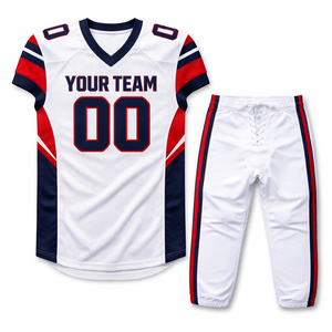 Ensemble d'uniformes de football américain personnalisés, blanc, rouge, marine, maillot et pantalon sublimés, pour hommes adultes, toutes saisons, tissu respirant anti-humidité - Product Image 3