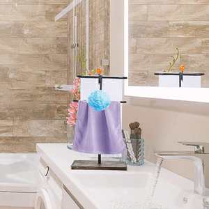 Support à serviettes de style vintage avec base en bois et cadre métallique, porte-serviettes décoratif pour salle de bain, lavabo - Product Image 3