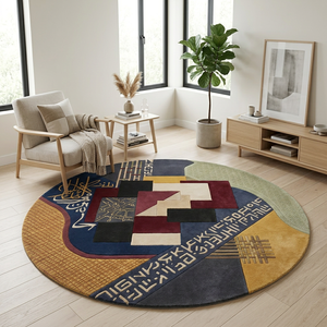 Tapis rond en laine de luxe à calligraphie arabe, tissé à la main, motif géométrique, tapis d'art islamique personnalisé pour intérieurs de luxe - Product Image 1