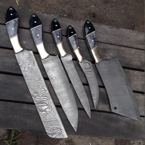 Juego de Cuchillos de Chef Ambidextros de Acero de Damasco de Alta Calidad, 5 Piezas, Hojas Pulimentadas, Mango de Madera Micarta Gris - Product Image 2