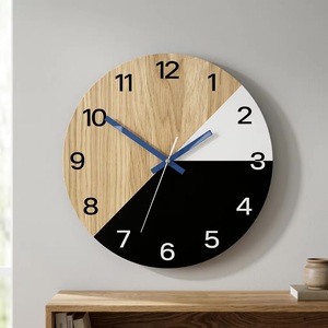 Horloge murale ronde en bois Art Déco avec motif abstrait et géométrique, silencieuse, mécanique, à piles, pour salon - Product Image 3