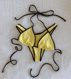 Ensemble bikini 2 pièces gris et rouge pour femme, haut triangle croisé à nouer, bas échancré, maillot de bain extensible, style classique, imprimé léopard - Product Image 4