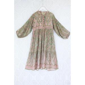 Women Vintage Boho Paisley Maxi Dress Long Sleeve Loose Fit Ethnic Printed Casual Midi Dress - Product Image 2