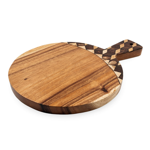 Planche à découper en bois de Suar de qualité alimentaire avec incrustation de coquille de noix de coco, motif échiquier moyen brun clair et blanc, pour cuisine et maison - Product Image 1