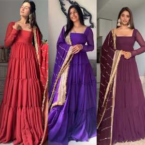 ชุดเดรสงานฝีมือสไตล์ชาติพันธุ์ผ้าจอร์เจียต์ประดับเลื่อม ยี่ห้อ Kritva Fashion เอวสม็อค ไม่ยับ แห้งเร็ว เหมาะสำหรับงานแต่งงานในฤดูหนาว สำหรับผู้หญิง - Product Image 4