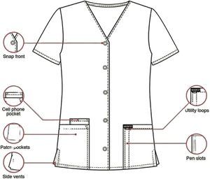 Women’s Snap Front <b>Scrub</b> <b>Top</b>, 3 Pockets V-Neck Medical Uniform Shirt, Short Sleeve - Product Image 4