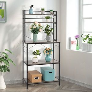 Carrello da Cucina a 5 Ripiani con 10 Ganci a S, Scaffale Portaoggetti e Supporto per Forno a Microonde - Product Image 1