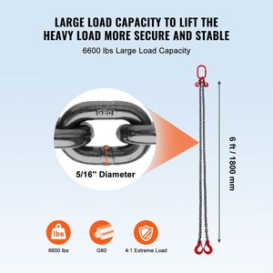 Cadenas de elevación para polipasto de motor G80, 5/16 pulgadas x 6 pies, capacidad de 6600 lb/3 toneladas - Product Image 3