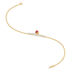<b>Red</b> Heart Accent Diamond Bar <b>Bracelet</b> with Yellow Gold Chain and Minimal Romantic Center Design - Product Image 3