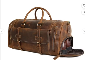 Sac de voyage en cuir véritable vintage, léger, grand, imperméable, avec bandoulière, idéal pour la gym - Product Image 2