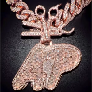 Pendentif HipHop en argent sterling 925, personnalisé, serti de pierres, avec initiale, personnalisable, en moissanite VVS, pour cadeau homme - Product Image 1