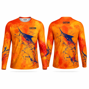 Chemise de pêche à manches longues personnalisée pour hommes, UPF 50, anti-UV, t-shirt imprimé par sublimation, motif bleu noir, vêtements d'extérieur - Product Image 1