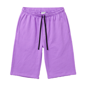 <b>Men's</b> Light Purple Cotton Polyester Fleece <b>Shorts</b> with Drawstring Waist Casual Breathable Long Length Solid Color Knitted Fabric - Product Image 2
