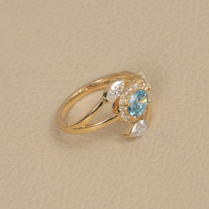 แหวนเพชรทรงโอวัลสีน้ำเงินแบบโอเพ่นริง ประดับเพชรแบบฮาโล ทองคำแท้ 14K แหวนเพชรแบบพันรอบ งานจิวเวลรี่ชั้นดี - Product Image 3