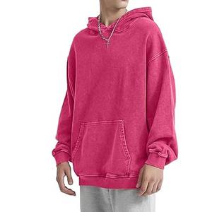 Sweat à capuche unisexe rose délavé à l'acide, grande taille pour homme, en coton brossé 400 g/m², style streetwear vintage délavé - Product Image 5