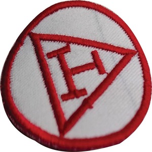 Circular Red Embroidered Eco-Friendly Nonwoven Felt <b>Patch</b> with Triangle Symbol <b>Sew</b>-<b>On</b> Fabric Applique for Gifts - Product Image 4