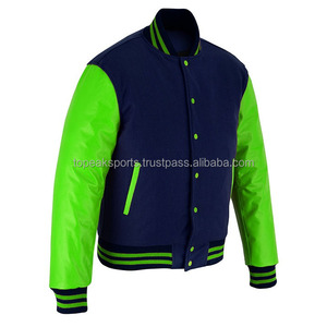 Nouvelle veste universitaire OEM 2026 en laine bleu roi avec manches en cuir vert pour homme – 100 % haute qualité, faible MOQ, vestes chauffantes sur mesure - Product Image 4