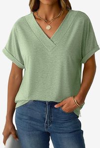 T-shirts à manches courtes pour femmes, col en V, coupe ample, décontractés, basiques, pour l'été - Product Image 6