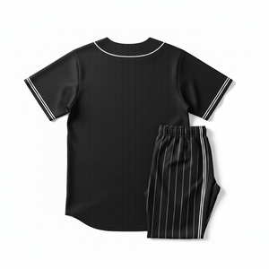 Ensemble de maillot de baseball pour femmes Styliro, pantalon rayé noir, manches courtes, boutons sur le devant, polyester respirant, uniforme adulte toutes saisons - Product Image 4