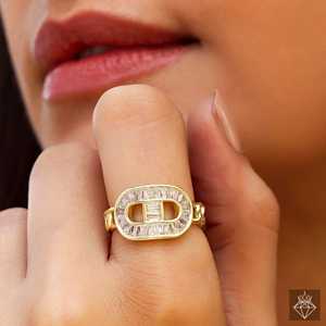 แหวนคริสตัลทรงเหลี่ยมชุบทองประดับอัญมณีป้องกันการเสื่อมเสียของ Prao สำหรับผู้หญิง - Product Image 3