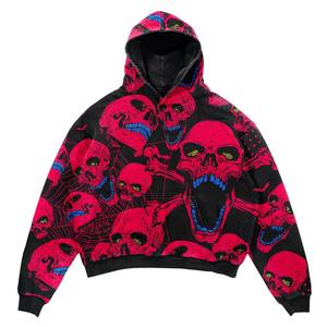 Sweat à capuche surdimensionné personnalisé avec logo OEM, 100 % coton, imprimé crâne délavé, style vintage usé, streetwear - Product Image 3