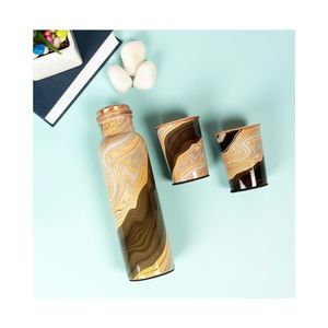 Artisanal 100% Pure Copper <b>Bottle</b> with Yellow Trellis Print Lacquer Coated Decorative Copper Carafe for Wellness & Gifting - Product Image 4