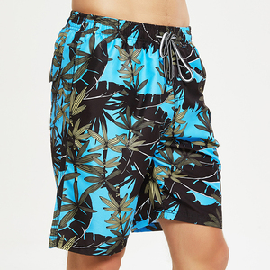 Shorts de Baño para Hombre, Estampados, de Secado Rápido, con Cordón en la Cintura, Casuales, Azul y Negro, con Estampado de Palmeras, Corte Medio - Product Image 4