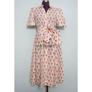 Vestido Midi Casual Moderno para Mujer, Estilo Dulce y Elegante, Estampado a Mano, de Algodón, Tipo Canguro, Natural - Product Image 1