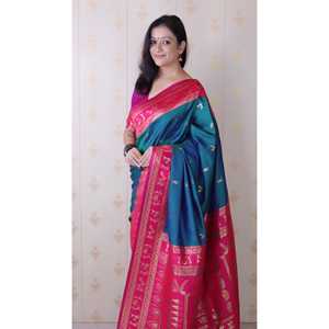 Green Soft Silk Zari Woven <b>Warli</b> Art Traditional Saree Indian & Pakistani Clothing by Elite Weaves 600g - Product Image 5