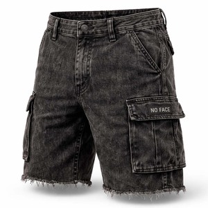 Pantalones Cortos de Mezclilla Cargo para Hombre con Logotipo Personalizado, Lavado Ácido, Negros, con Múltiples Bolsillos, Estilo Urbano, Rotos, Venta al Por Mayor - Product Image 1