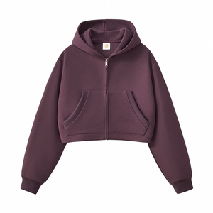 Sudadera Corta con Cierre, Color Sólido, Corte Holgado, Unisex, Algodón French Terry, Manga Larga, Ropa Casual de Otoño - Product Image 5