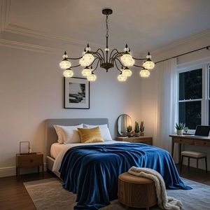 12-<b>Light</b> Black Vintage Crystal Chandelier Round Hanging Pendant Fixture for <b>Dining</b> Living Bedroom Farmhouse Style for Rooms - Product Image 3