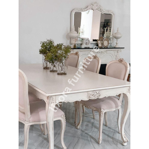 Luxury Handcrafted French Provincial 6 Seater <b>Dining</b> <b>Table</b> Set Ornate Carved <b>White</b> Antique Finish - Product Image 6