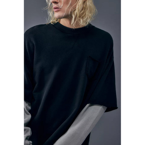 T-shirts pour hommes Y2K à manches longues et col oversize en coton peigné 100% avec impression sérigraphique personnalisée de lettres rétro - Product Image 3