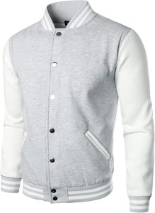 Veste universitaire grise et blanche pour homme, col rabattu décontracté, coupe régulière, polyester et coton, fermeture à boutons, automne - Product Image 3