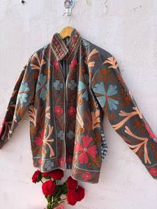 Handmade Suzani Embroidered Bomber Velvet <b>Jacket</b> Floral Pattern Eco-Friendly Breathable Boho <b>Gothic</b> Winter Festival Cotton - Product Image 3